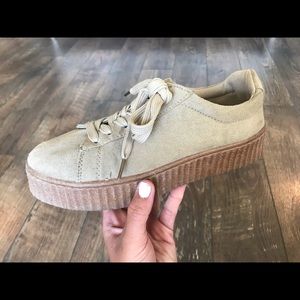 Tan/Brown Suede Canvas Platform Shoes
